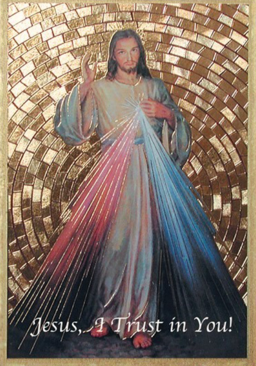 Divine Mercy Plaque with Gold Bronze Border